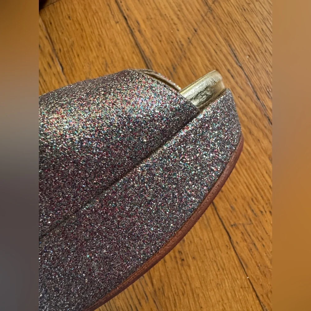 Christian Louboutin Lady Peep 150 Rainbow Glitter Peep Toe Sling Back Sz 40 - Picture 13 of 16
